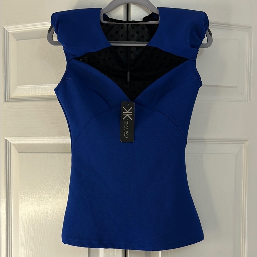 Kardashian Kollection Blue Asymmetrical Sleeveless Bodysuit
